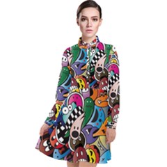 Cartoon Explosion Cartoon Characters Funny Long Sleeve Chiffon Shirt Dress by uniart180623