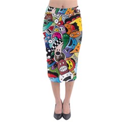 Cartoon Explosion Cartoon Characters Funny Midi Pencil Skirt by uniart180623