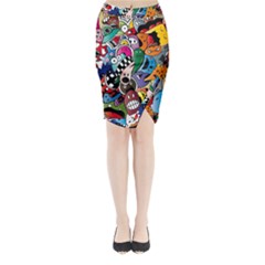 Cartoon Explosion Cartoon Characters Funny Midi Wrap Pencil Skirt by uniart180623