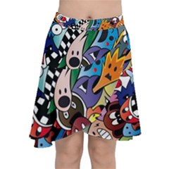 Cartoon Explosion Cartoon Characters Funny Chiffon Wrap Front Skirt by uniart180623