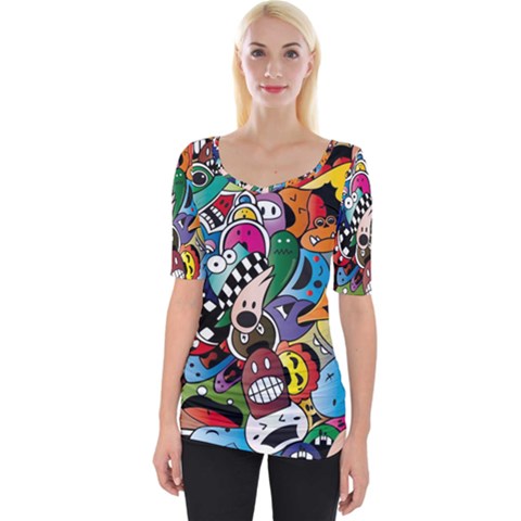 Cartoon Explosion Cartoon Characters Funny Wide Neckline Tee by uniart180623