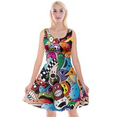 Cartoon Explosion Cartoon Characters Funny Reversible Velvet Sleeveless Dress by uniart180623