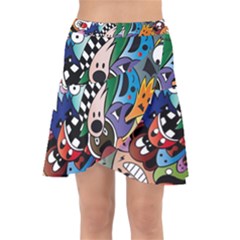 Cartoon Explosion Cartoon Characters Funny Wrap Front Skirt by uniart180623