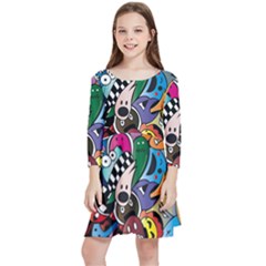 Cartoon Explosion Cartoon Characters Funny Kids  Quarter Sleeve Skater Dress by uniart180623