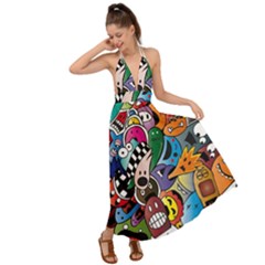 Cartoon Explosion Cartoon Characters Funny Backless Maxi Beach Dress by uniart180623