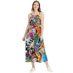 Cartoon Explosion Cartoon Characters Funny Boho Sleeveless Summer Dress