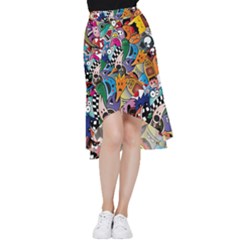 Cartoon Explosion Cartoon Characters Funny Frill Hi Low Chiffon Skirt by uniart180623