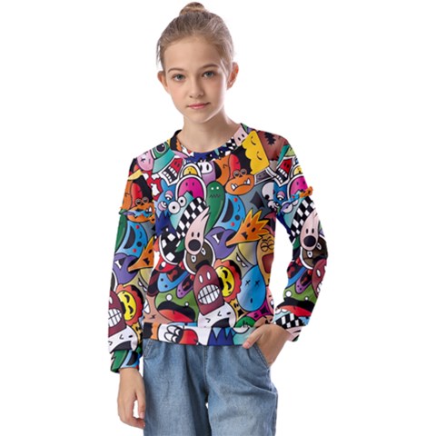 Cartoon Explosion Cartoon Characters Funny Kids  Long Sleeve Tee With Frill  by uniart180623