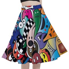 Cartoon Explosion Cartoon Characters Funny A-line Full Circle Midi Skirt With Pocket by uniart180623