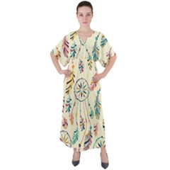 Dreamcatcher Abstract Pattern V-neck Boho Style Maxi Dress