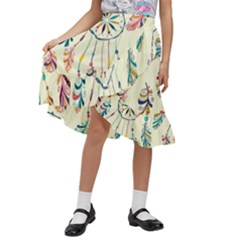 Dreamcatcher Abstract Pattern Kids  Ruffle Flared Wrap Midi Skirt by uniart180623