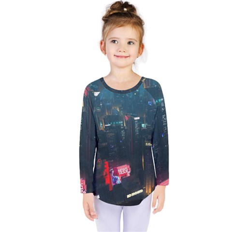 Cityscape Digital Art Kids  Long Sleeve Tee by uniart180623