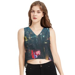 Cityscape Digital Art V-neck Cropped Tank Top