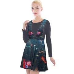 Cityscape Digital Art Plunge Pinafore Velour Dress by uniart180623