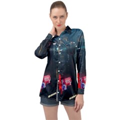 Cityscape Digital Art Long Sleeve Satin Shirt