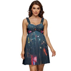 Cityscape Digital Art Ruffle Strap Babydoll Chiffon Dress by uniart180623