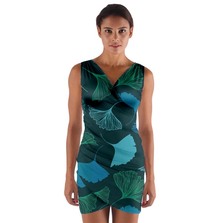 Pattern Plant Abstract Wrap Front Bodycon Dress