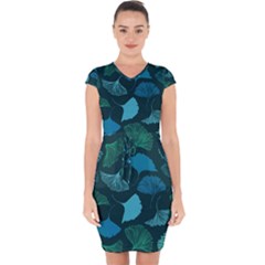 Pattern Plant Abstract Capsleeve Drawstring Dress 