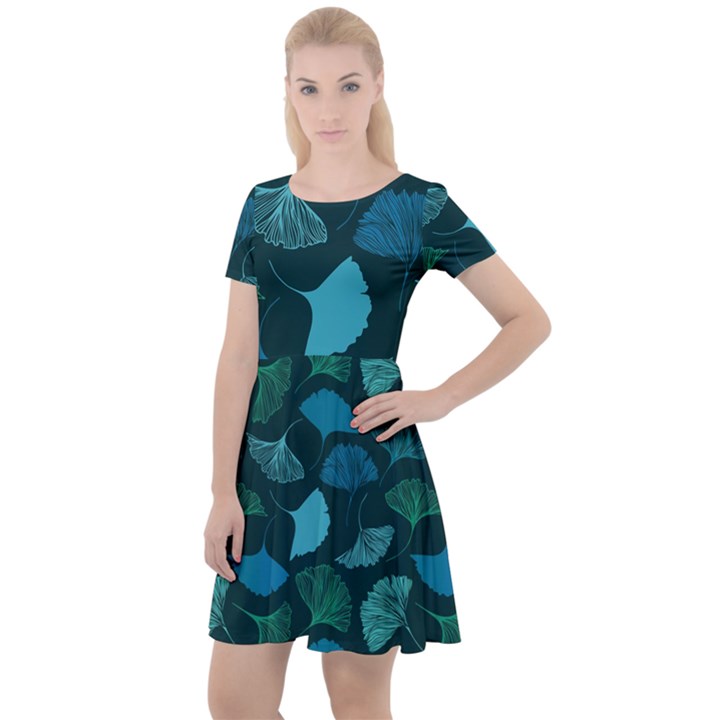 Pattern Plant Abstract Cap Sleeve Velour Dress 