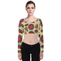 Watermelon Pattern Slices Fruit Velvet Long Sleeve Crop Top by uniart180623