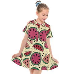 Watermelon Pattern Slices Fruit Kids  Short Sleeve Shirt Dress by uniart180623