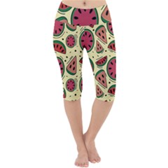 Watermelon Pattern Slices Fruit Lightweight Velour Cropped Yoga Leggings by uniart180623