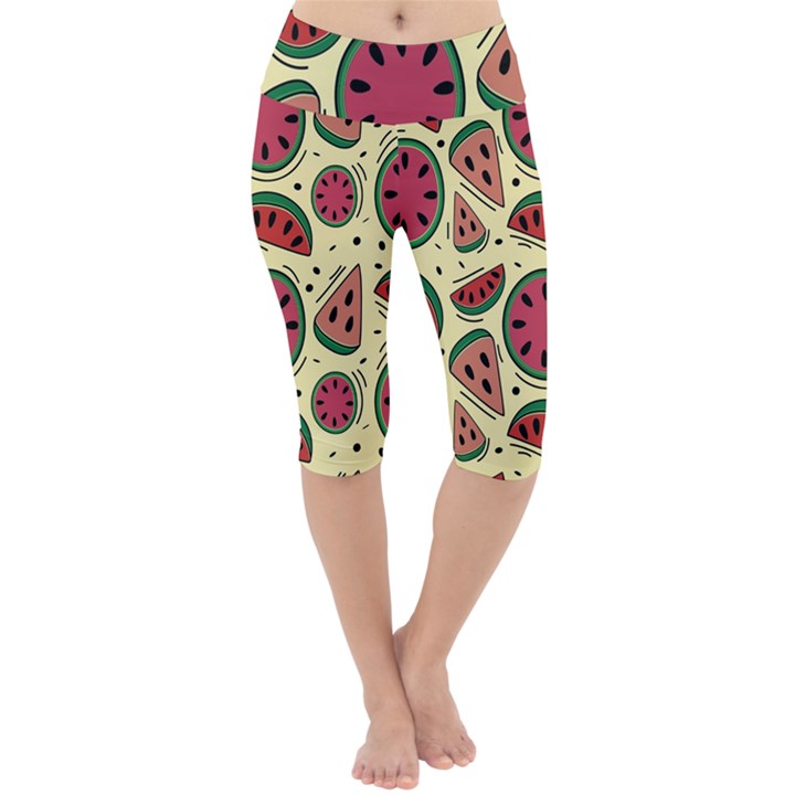 Watermelon Pattern Slices Fruit Lightweight Velour Cropped Yoga Leggings