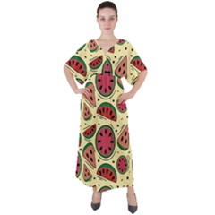 Watermelon Pattern Slices Fruit V-neck Boho Style Maxi Dress by uniart180623