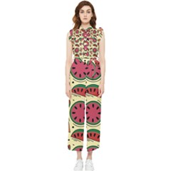 Watermelon Pattern Slices Fruit Women s Frill Top Chiffon Jumpsuit by uniart180623