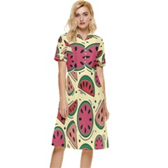 Watermelon Pattern Slices Fruit Button Top Knee Length Dress by uniart180623