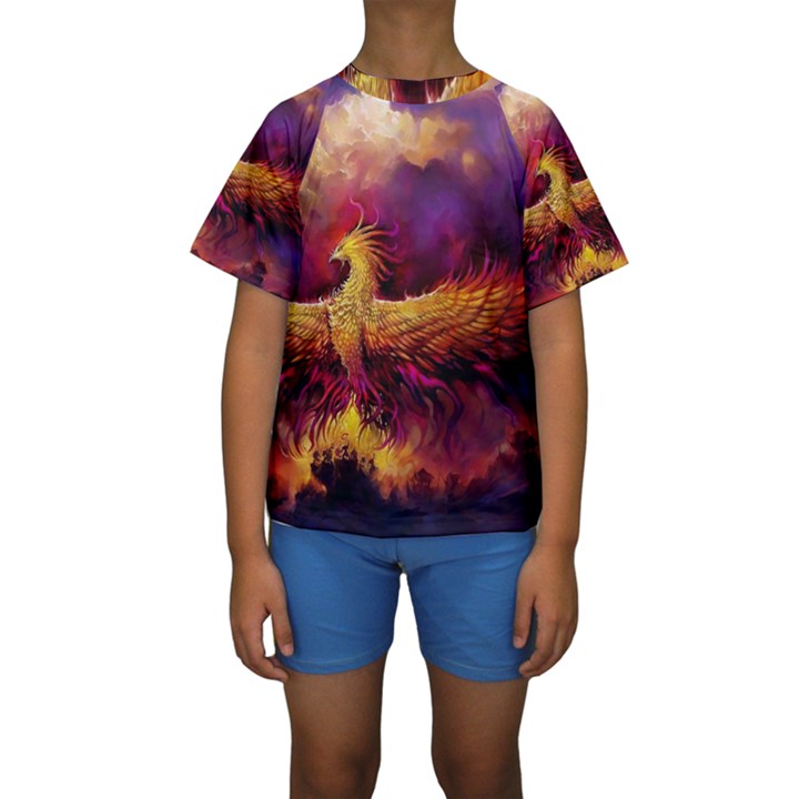 Phoenix Bird Kids  Short Sleeve Swimwear