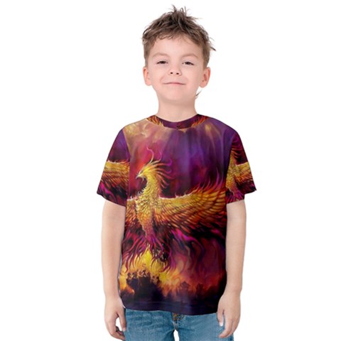 Phoenix Bird Kids  Cotton Tee by uniart180623