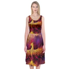 Phoenix Bird Midi Sleeveless Dress by uniart180623