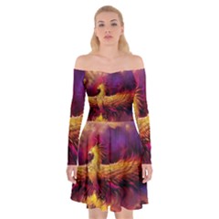 Phoenix Bird Off Shoulder Skater Dress by uniart180623