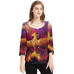 Phoenix Bird Chiffon Quarter Sleeve Blouse