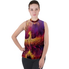 Phoenix Bird Mock Neck Chiffon Sleeveless Top by uniart180623