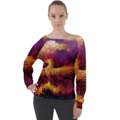 Phoenix Bird Off Shoulder Long Sleeve Velour Top by uniart180623