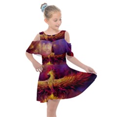 Phoenix Bird Kids  Shoulder Cutout Chiffon Dress by uniart180623