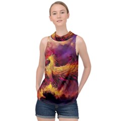 Phoenix Bird High Neck Satin Top by uniart180623