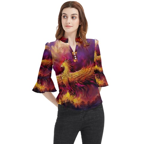 Phoenix Bird Loose Horn Sleeve Chiffon Blouse by uniart180623