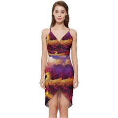 Phoenix Bird Wrap Frill Dress