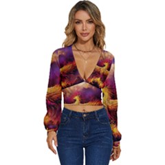 Phoenix Bird Long Sleeve Deep-v Velour Top by uniart180623