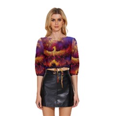 Phoenix Bird Mid Sleeve Drawstring Hem Top by uniart180623