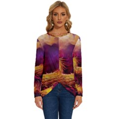 Phoenix Bird Long Sleeve Crew Neck Pullover Top by uniart180623