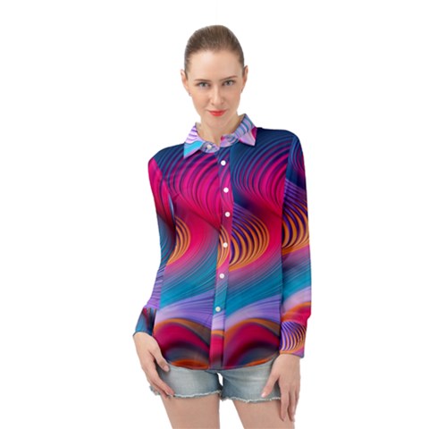 Colorful 3d Waves Creative Wave Waves Wavy Background Texture Long Sleeve Chiffon Shirt by uniart180623