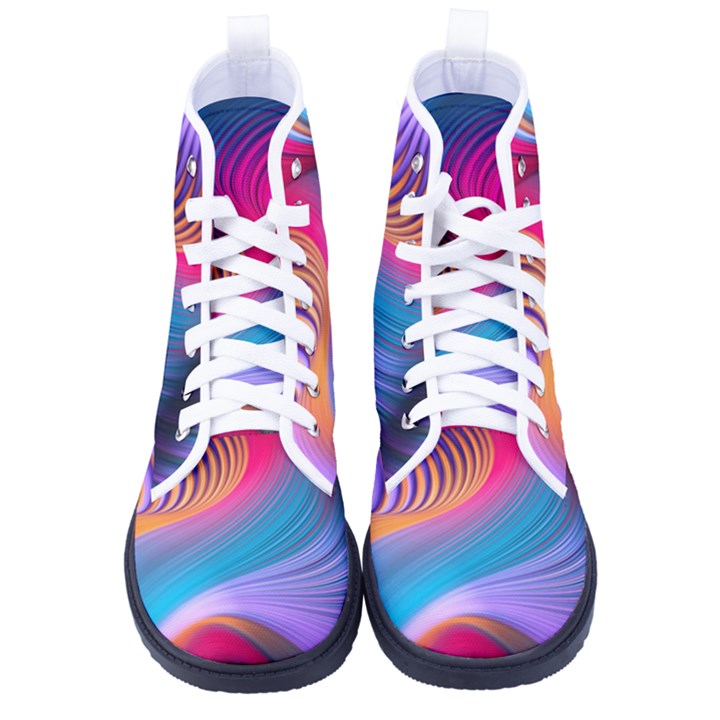 Colorful 3d Waves Creative Wave Waves Wavy Background Texture Kid s High-Top Canvas Sneakers