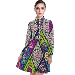 Ethnic Pattern Abstract Long Sleeve Chiffon Shirt Dress