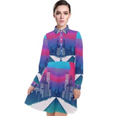 Retro Cityscape Artist Artwork Digital Art Long Sleeve Chiffon Shirt Dress by uniart180623