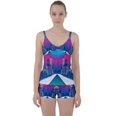 Retro Cityscape Artist Artwork Digital Art Tie Front Two Piece Tankini by uniart180623