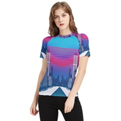 Retro Cityscape Artist Artwork Digital Art Women s Short Sleeve Rash Guard by uniart180623